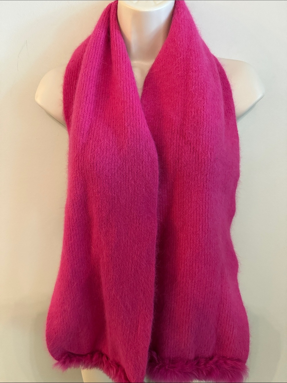 C.C Bright Pink Magenta Angora Scarf with Authentic Fur Trim